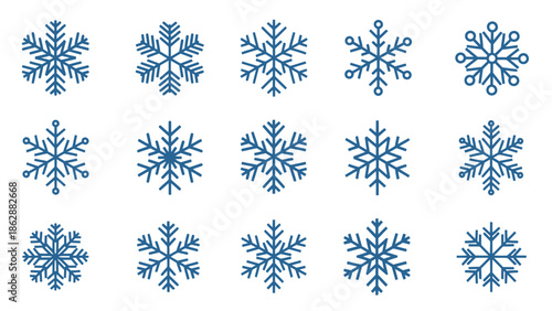 Snowflake Icon Set – Winter Snow Crystal Weather Vector Collection