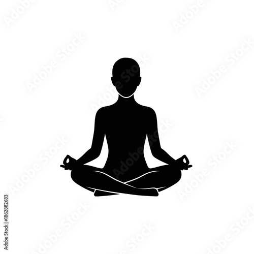 Meditation Yoga Silhouette – Seated Lotus Pose Mindfulness Vector Icon