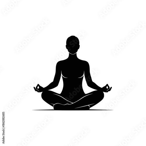 Meditation Yoga Silhouette – Seated Lotus Pose Mindfulness Vector Icon