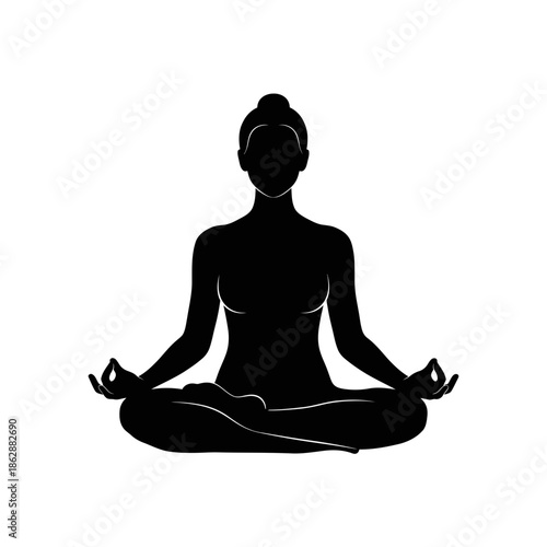 Meditation Yoga Silhouette – Seated Lotus Pose Mindfulness Vector Icon