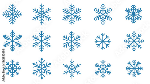 Snowflake Icon Set – Winter Snow Crystal Weather Vector Collection