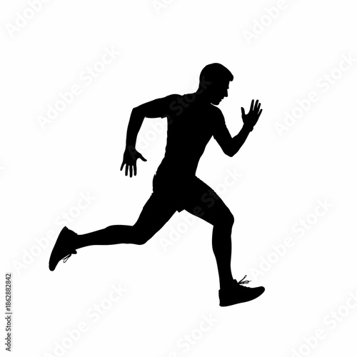 Silhouette of a man running fast on a white background.