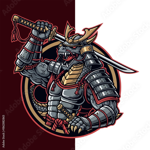 Samurai Dragon Esport Mascot Logo Vector