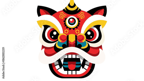 Red and white Chinese lion dance head illustration