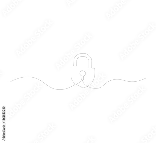 continuous one line image of padlock. safety privacy security concept in simple linear style. Secret icon in editable strokes. Contour vector illustration