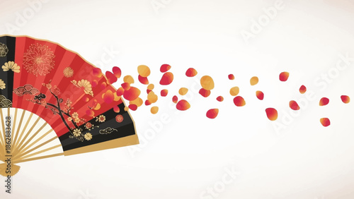 Elegant Japanese Hand Fan with Whirling Cherry Blossom Petals