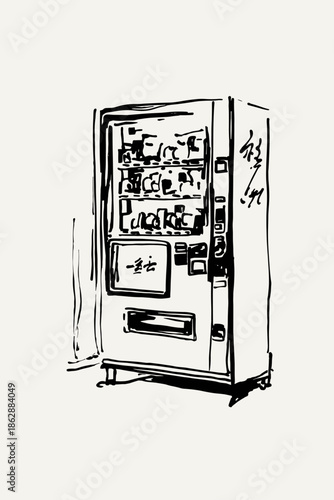 Artistic sketch of a vintage vending machine