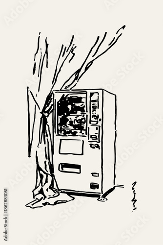 Artistic sketch of a vintage vending machine