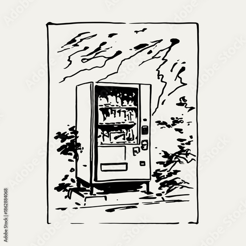 Artistic sketch of a vintage vending machine