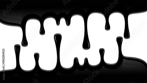 Oil drip on transparent background. Wavy black ink drip illustration. Abstract black oil drip flat design.  Black paint dripping illustration.