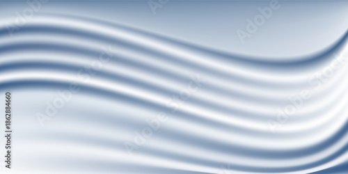 Abstract blue white luxury fabric wave background with copy space. Smooth liquid wave. Elegant shiny silk satin texture. Suit for wallpaper, cover, header, desktop, web, flyer. Vector illustration
