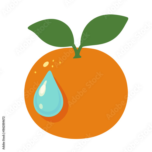 Fruit with a drop of water or dew icon, fresh and juicy, morning concept.