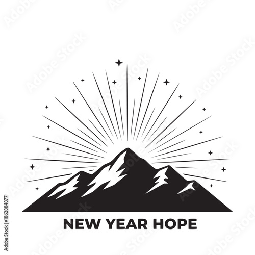 silhouette of sunrise behind mountains new year hope white background