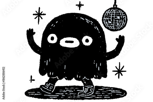 Whimsical Character Grooving Under Disco Ball