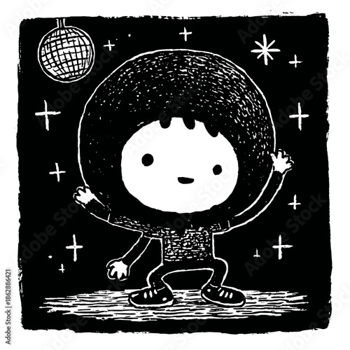 Whimsical Character Grooving Under Disco Ball
