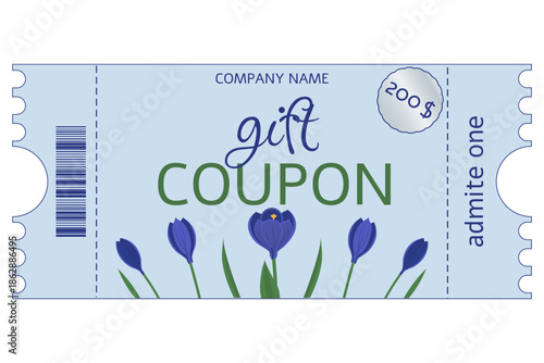 Gift voucher with crocuses, template for spring gift certificate, $200