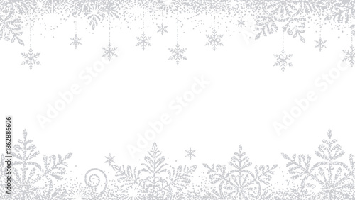 Silver Glitter Snowflake Border on Elegant White Background