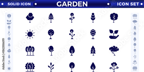 Set of garden solid icons. Growing seedling plant shoots. Agriculture and gardening. Biotechnology plants. Sowing seeds.