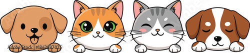 Cute Dog and Cat Face Characters Set Kawaii Cartoon Pets Vector Illustration