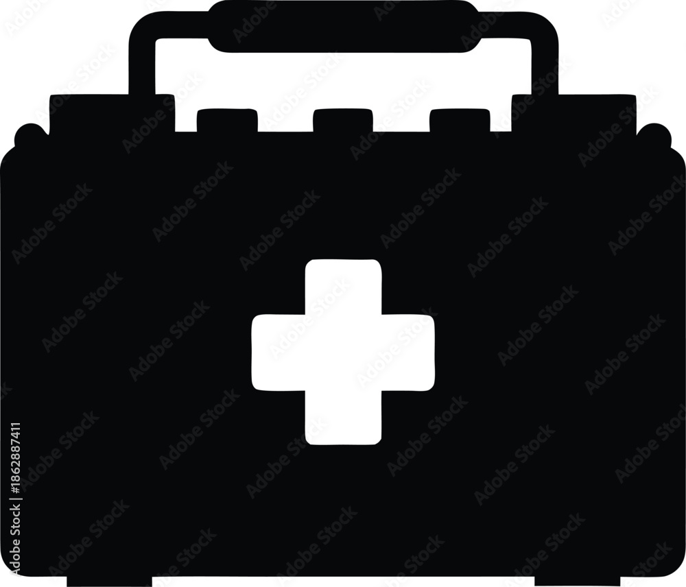 Fototapeta premium first aid kit silhouette vector illustration on transparent background