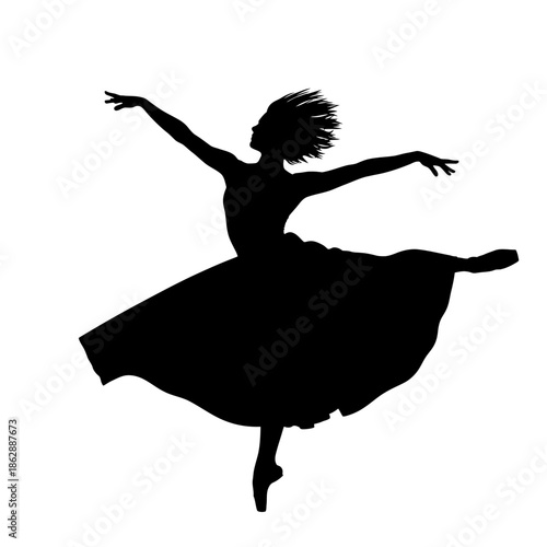 Silhouette of a Ballerina Dancing Gracefully in Elegant Pose.