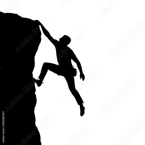 Silhouette of a Climber Ascending a Cliff Face with Determination.