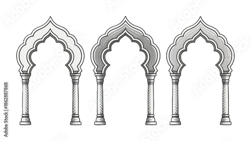 Elegant Architectural Arches: A meticulously detailed illustration depicts three graceful archways, each a testament to classical design and the beauty of architectural detail.