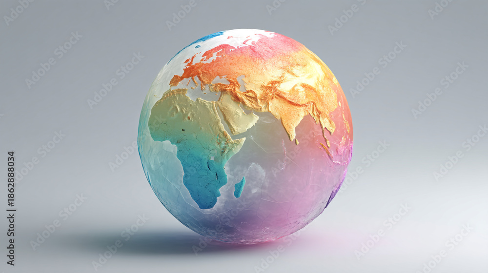 Fototapeta premium Stylized 3D Colorful Relief Globe on Neutral Background