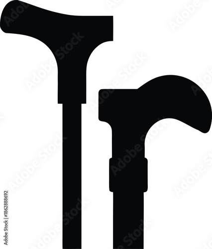 walking cane silhouette vector illustration on transparent background