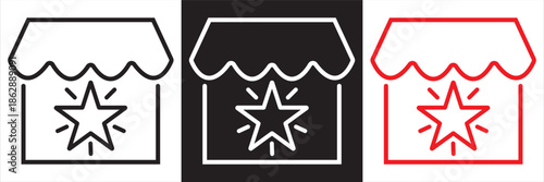 Web Shop Icons Set for Ecommerce Interface. Minimal web shop icons showing cart, star, envelope, and store symbols, designed for ecommerce websites, apps, and online shopping interfaces.EPS10/AI.