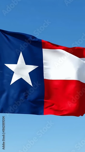 Cinematic Texas Flag Waving Blue Sky White Clouds Sunny Day
