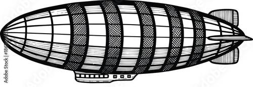 Vintage Zeppelin Airship Line Art Illustration Black and White Retro Aircraft Vector