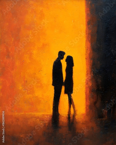 Wallpaper Mural Couple silhouette under warm light pastel oil painting romantic mood vertical composition Torontodigital.ca