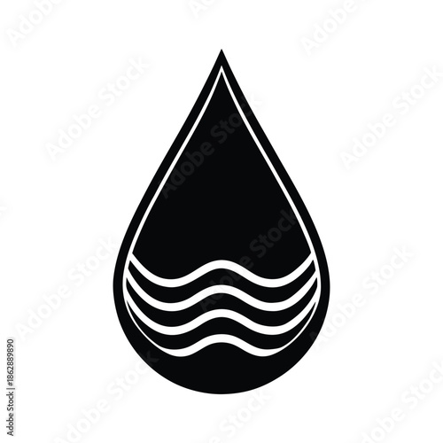 Ocean drop black silhouette vector, Nature and ocean themed design, Ocean scene design.