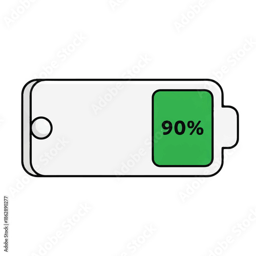 Battery Charge Level Indicator Showing Ninety Percent on Green UI Icon.