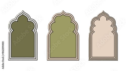 Geometric Arabesque Trio: A set of three decorative Arabesque arches, each with a unique design and hue, offers a captivating glimpse into the timeless elegance of architectural art. 