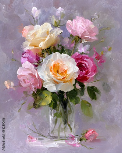 Wallpaper Mural Elegant floral bouquet oil painting illustration soft shadows and highlights Torontodigital.ca