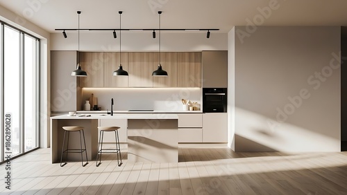 Contemporary Kitchen Interior with City View