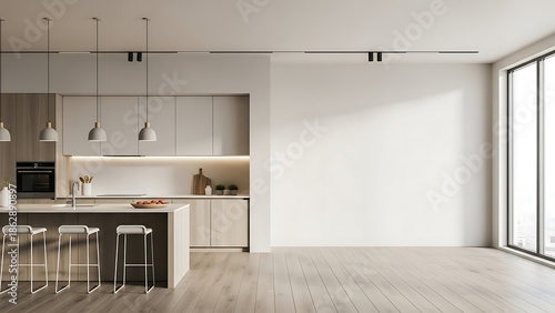 Bright Scandinavian Style Kitchen with Copy Space