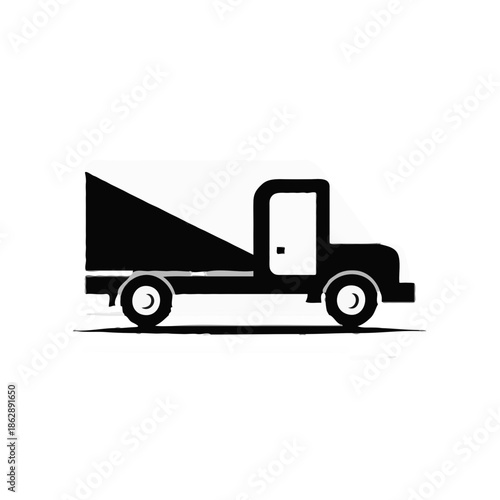 Black silhouette of a dump truck in side view on white background  