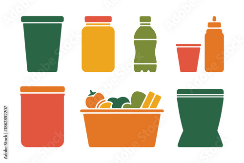 Assorted food packaging containers illustrate grocery storage.