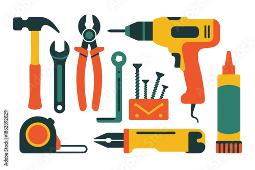 Assorted construction and repair tools feature bright handles for.