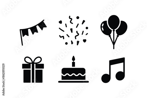 Party icons include essential celebratory graphics for any festive.