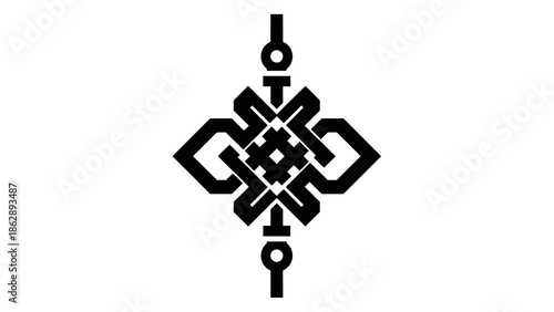 Black geometric symbol on white background, abstract shape, decorative design element, minimalist art, symmetry