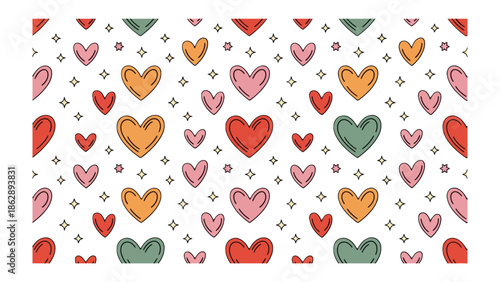 Love Pattern: A vibrant and charming pattern adorned with a multitude of hearts in various colors and sizes, creating a delightful visual tapestry.