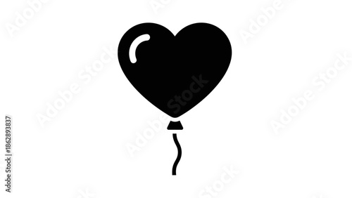 a black heart shaped balloon floating on a white background