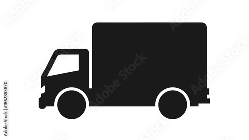 Black silhouette of a delivery truck on a white background