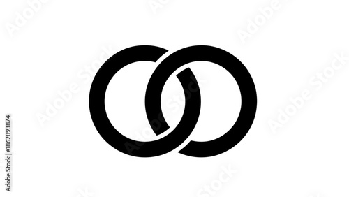 a minimalist black logo of two interconnected rings on a white background
