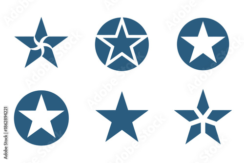 Assortment of blue star icons displays different geometric shapes.