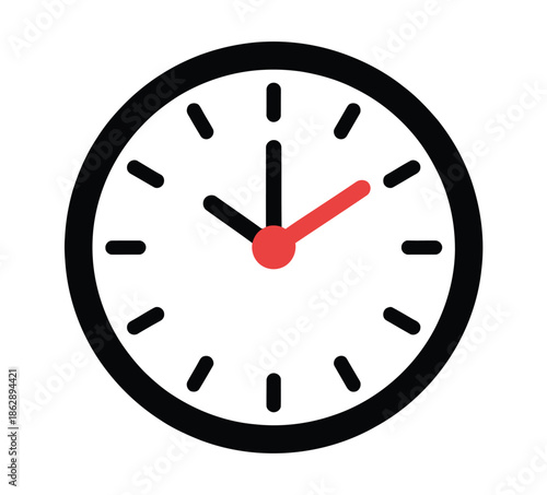 Simple analog clock icon shows the time nearing one o'clock sharply.